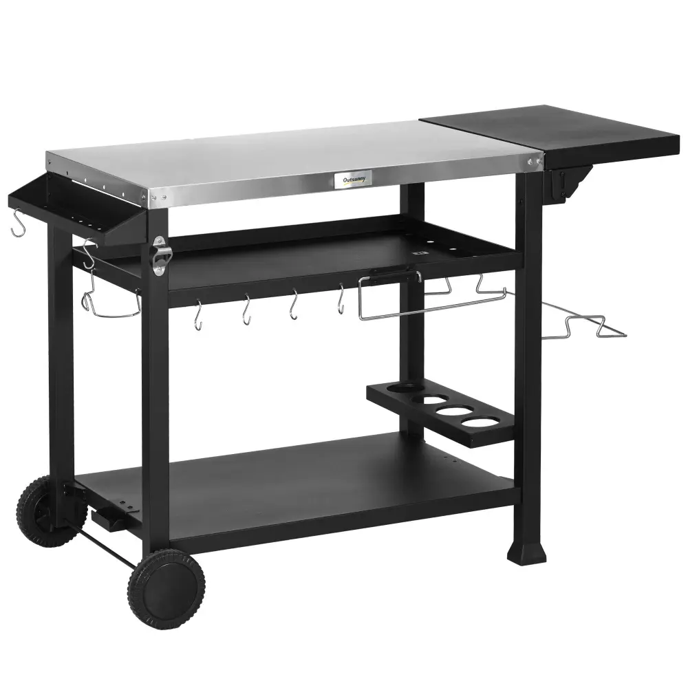 Outsunny Outdoor Grill Cart Foldable Side Table 46 X 21.75 Inch Multifunctional aosom business