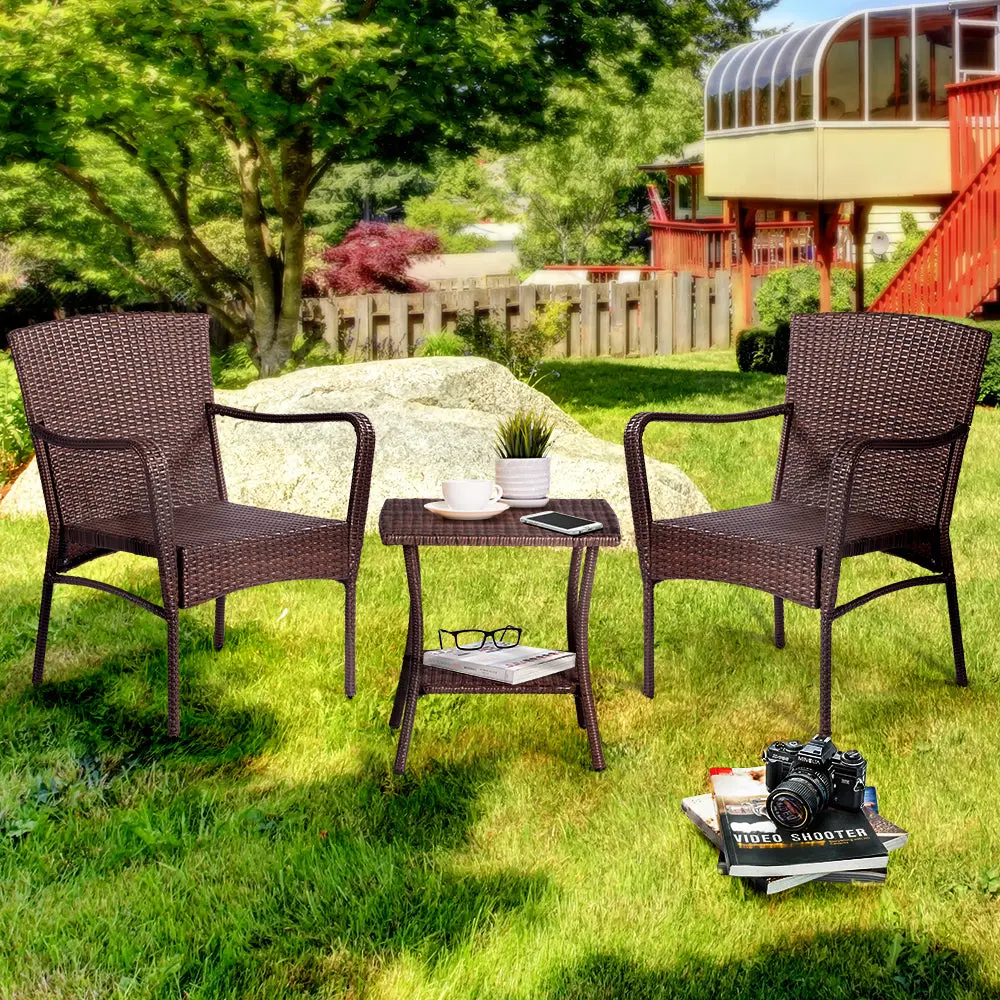 3 Piece Outdoor Seating Group PE Rattan Patio Furniture Set Cushions tradeber