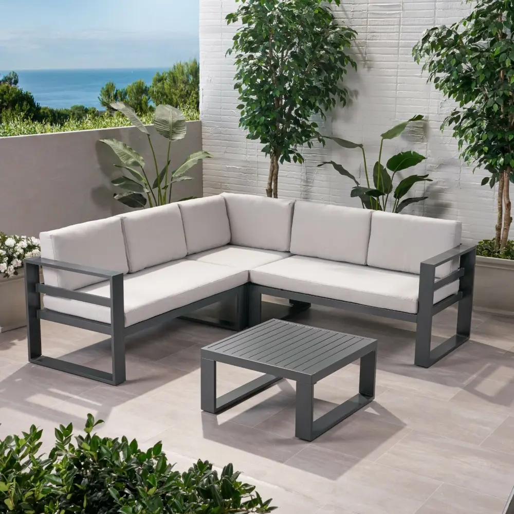 Dursley Outdoor Aluminum V Influence Sofa Sectional Beige Grey Garden Furniture nh-kisa