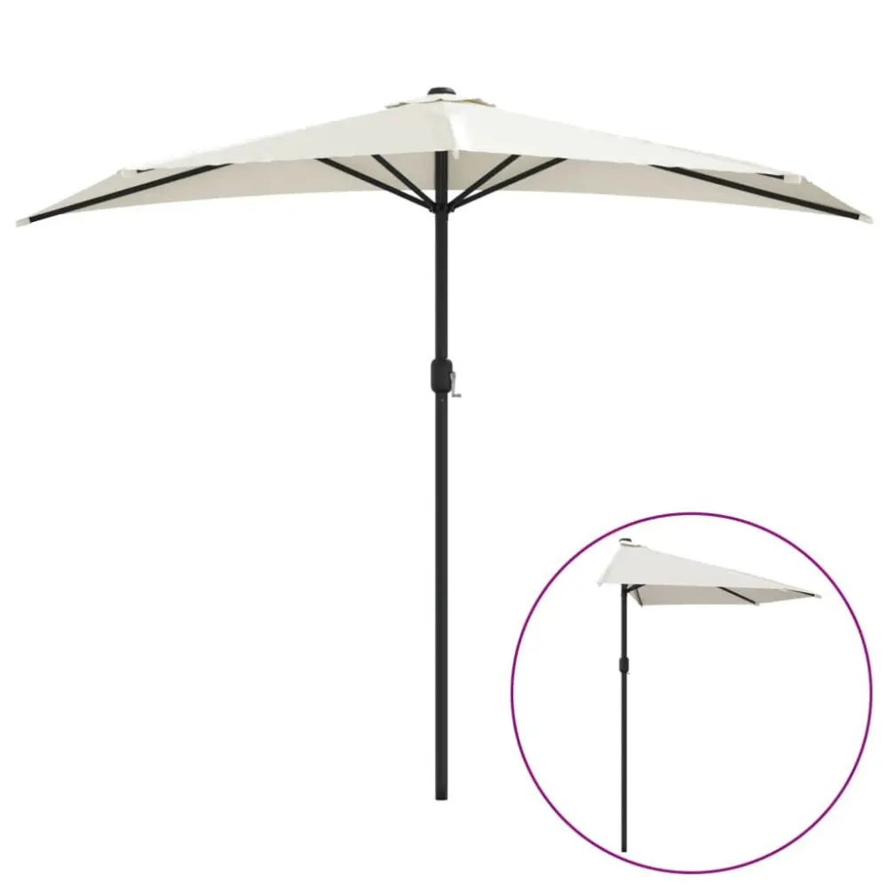 Garden Parasol Aluminum Pole Sand 106.3x56.7 Inches Half Round Outdoor Umbrella