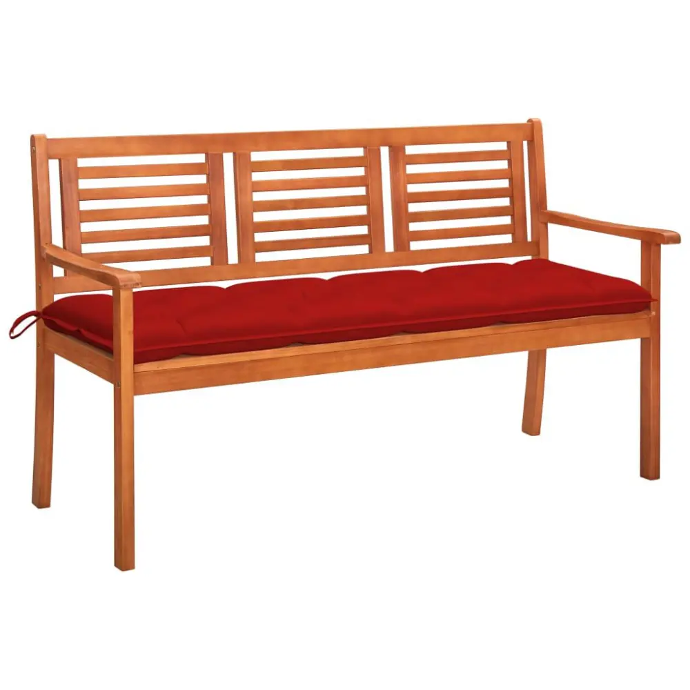 3-Seater Patio Bench Cushion 59.1 Inches Solid Eucalyptus Wood Outdoor