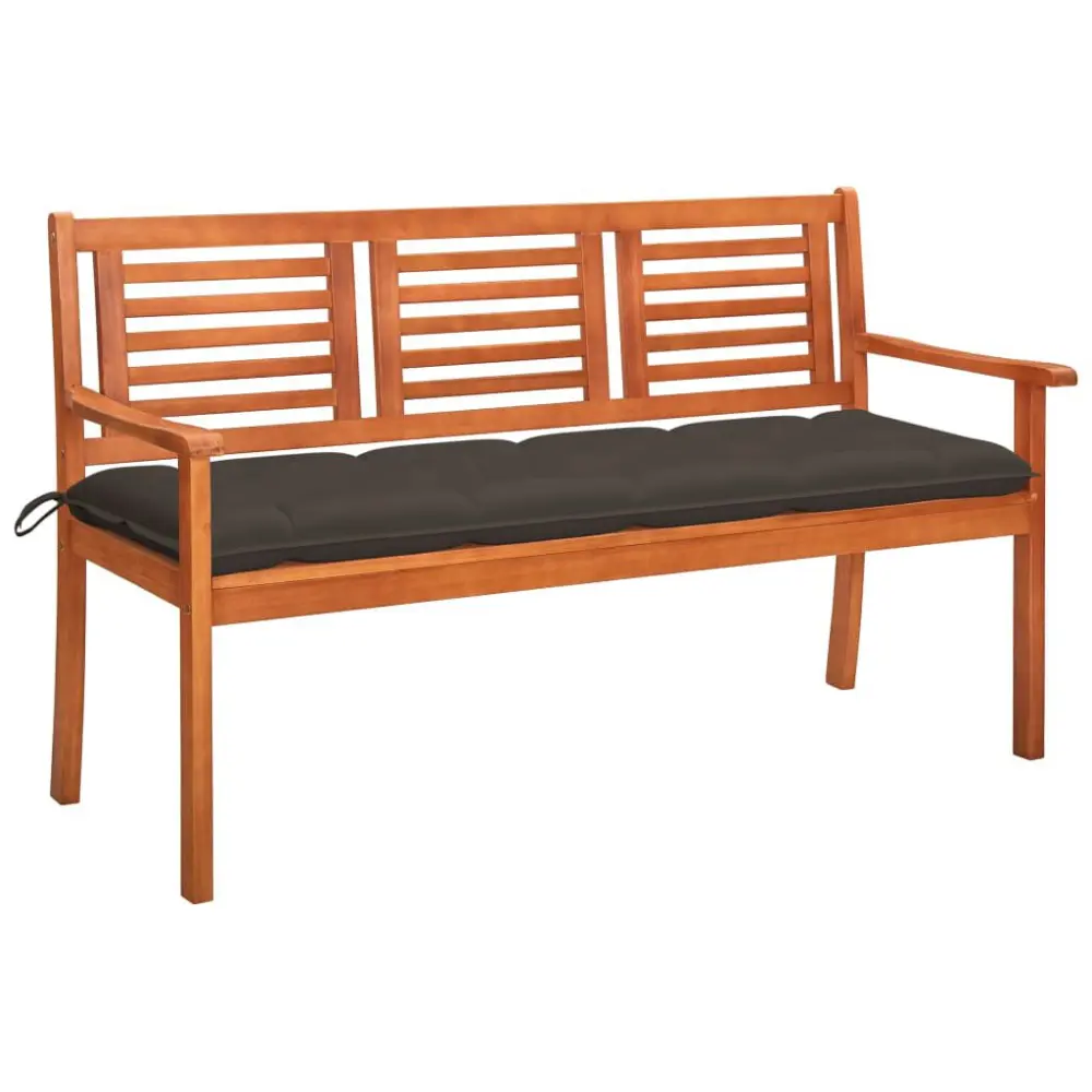 3-Seater Patio Bench Cushion 59.1 Inches Solid Eucalyptus Wood Outdoor