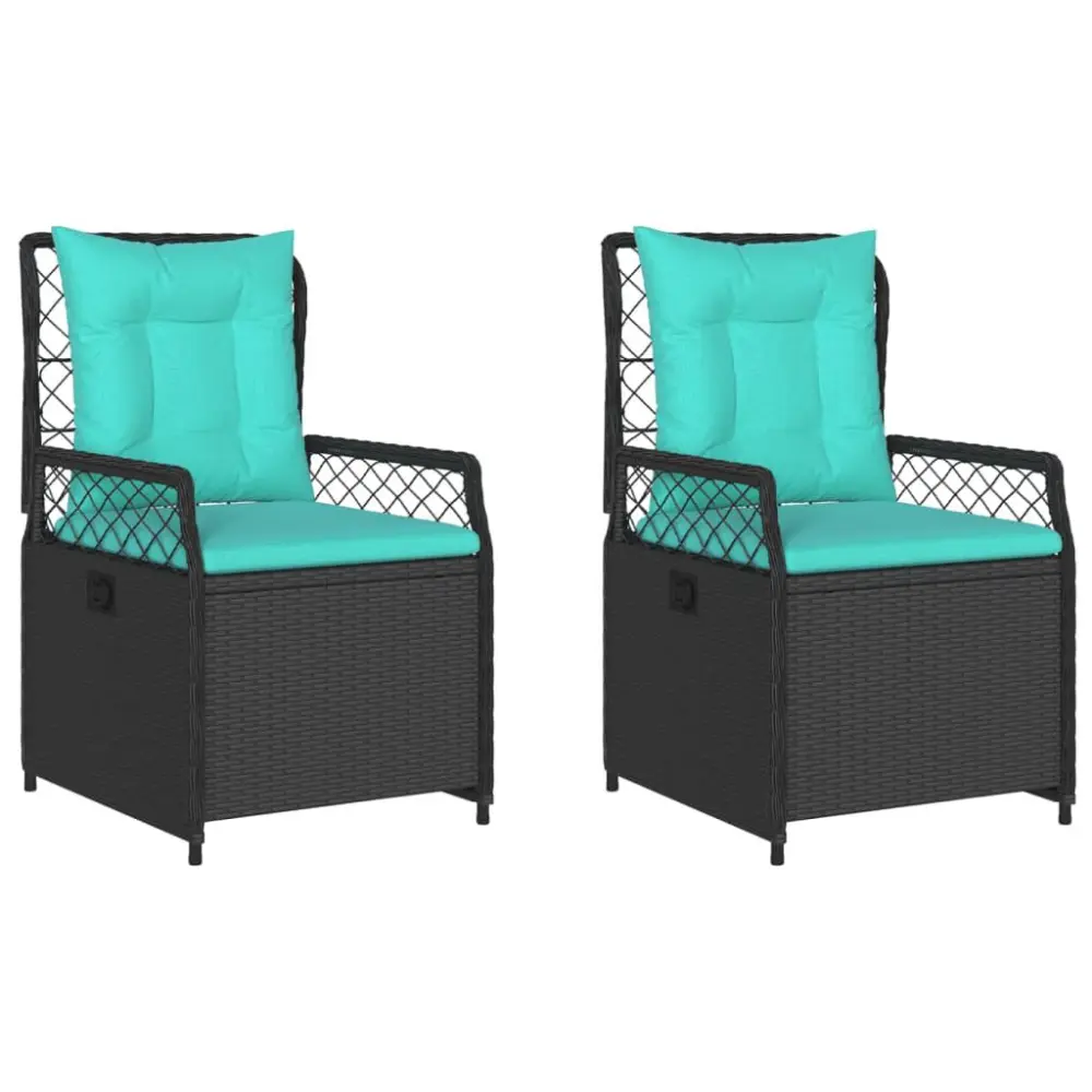 2 Piece Black Poly Rattan Reclining Patio Chairs Outdoor Lounge Set