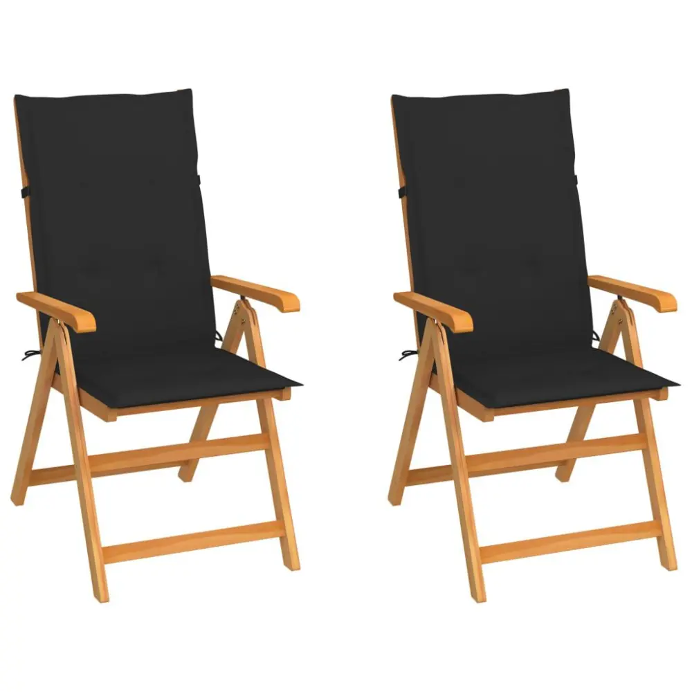 2 Piece Patio Chairs Black Cushions Solid Teak Wood Outdoor Seating