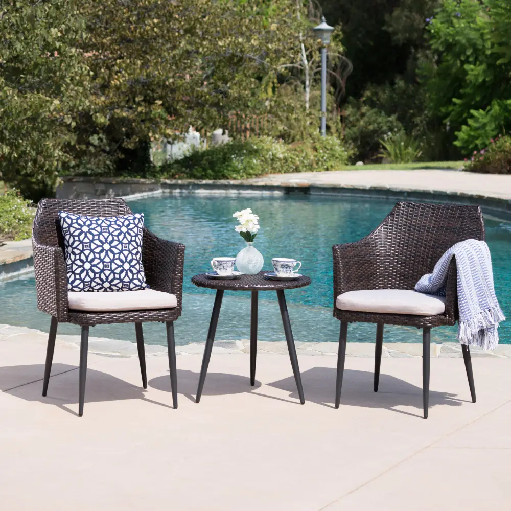 Kenneth 3 Pc Chat Set Brown Multi Pe Rattan Iron Water Resistant Outdoor Furniture nh-kisa