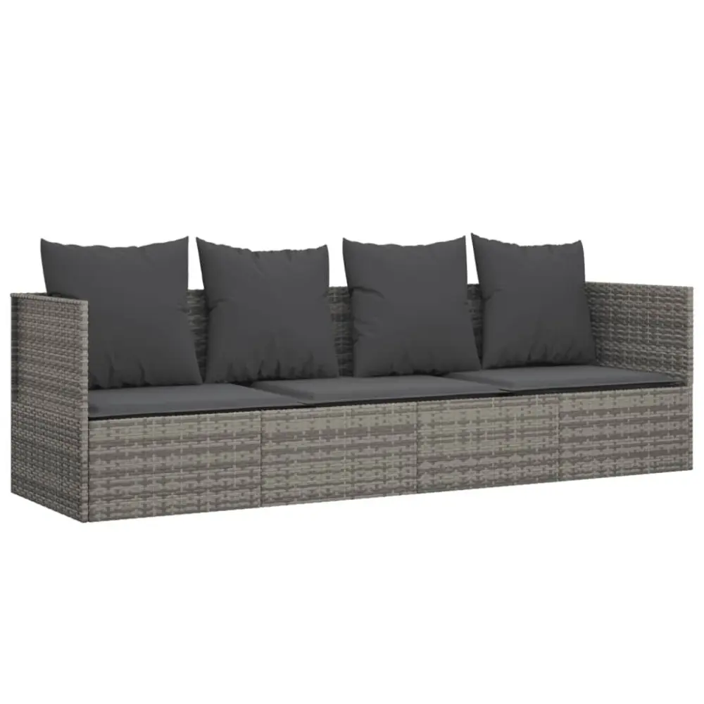 Patio Lounge Bed Cushions Gray Poly Rattan Outdoor Daybed