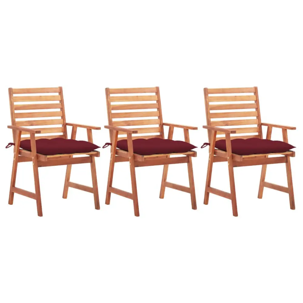 Patio Dining Chairs 3 Piece Set Cushions Solid Acacia Wood Outdoor