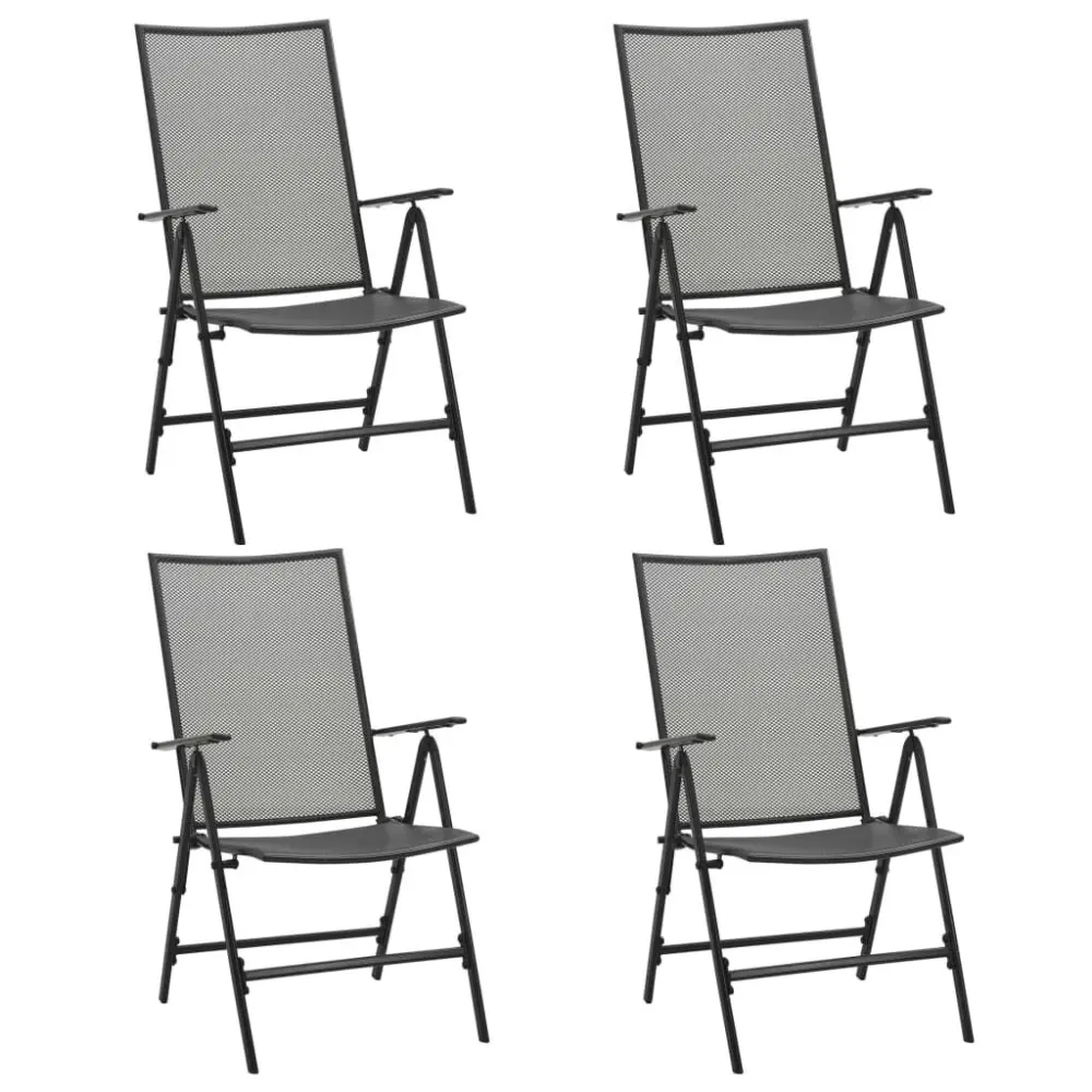 4 Piece Folding Mesh Chairs Anthracite Steel Outdoor Dining Chairs