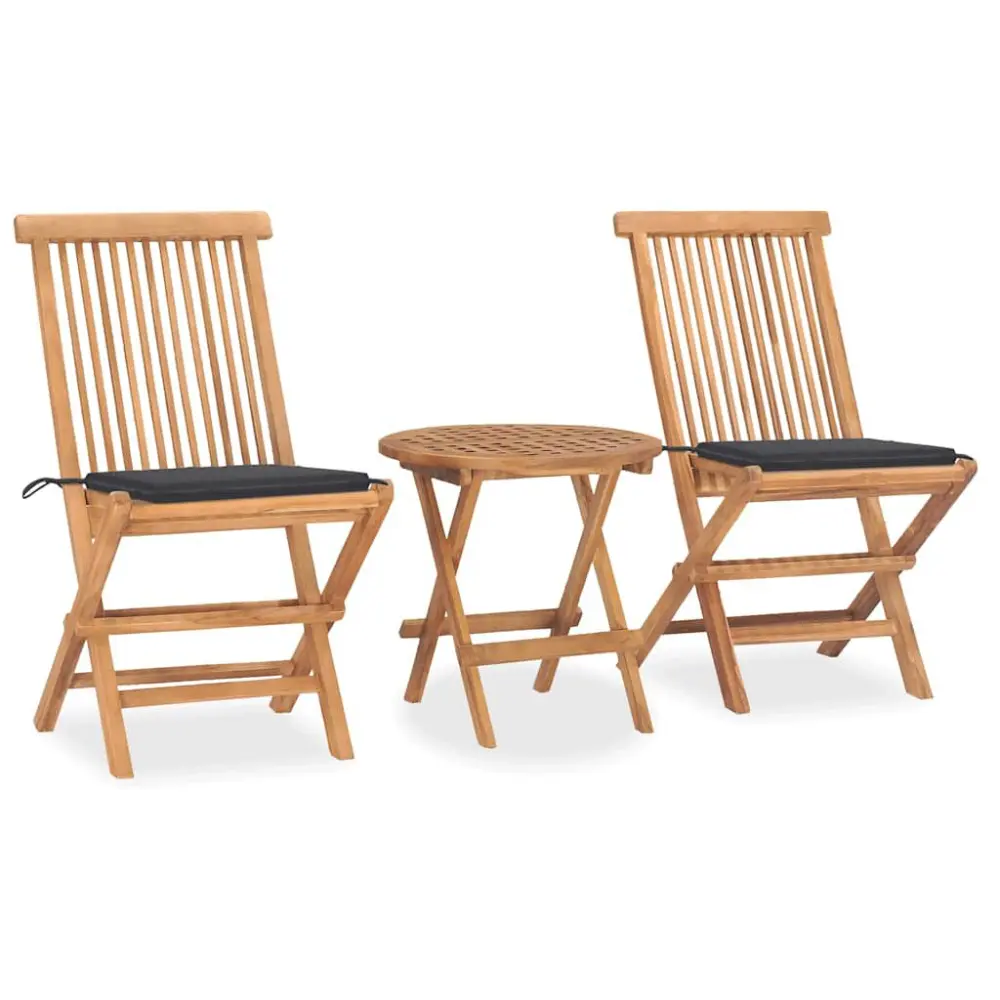 3 Piece Folding Patio Dining Set Cushion Solid Teak Wood Outdoor Furniture