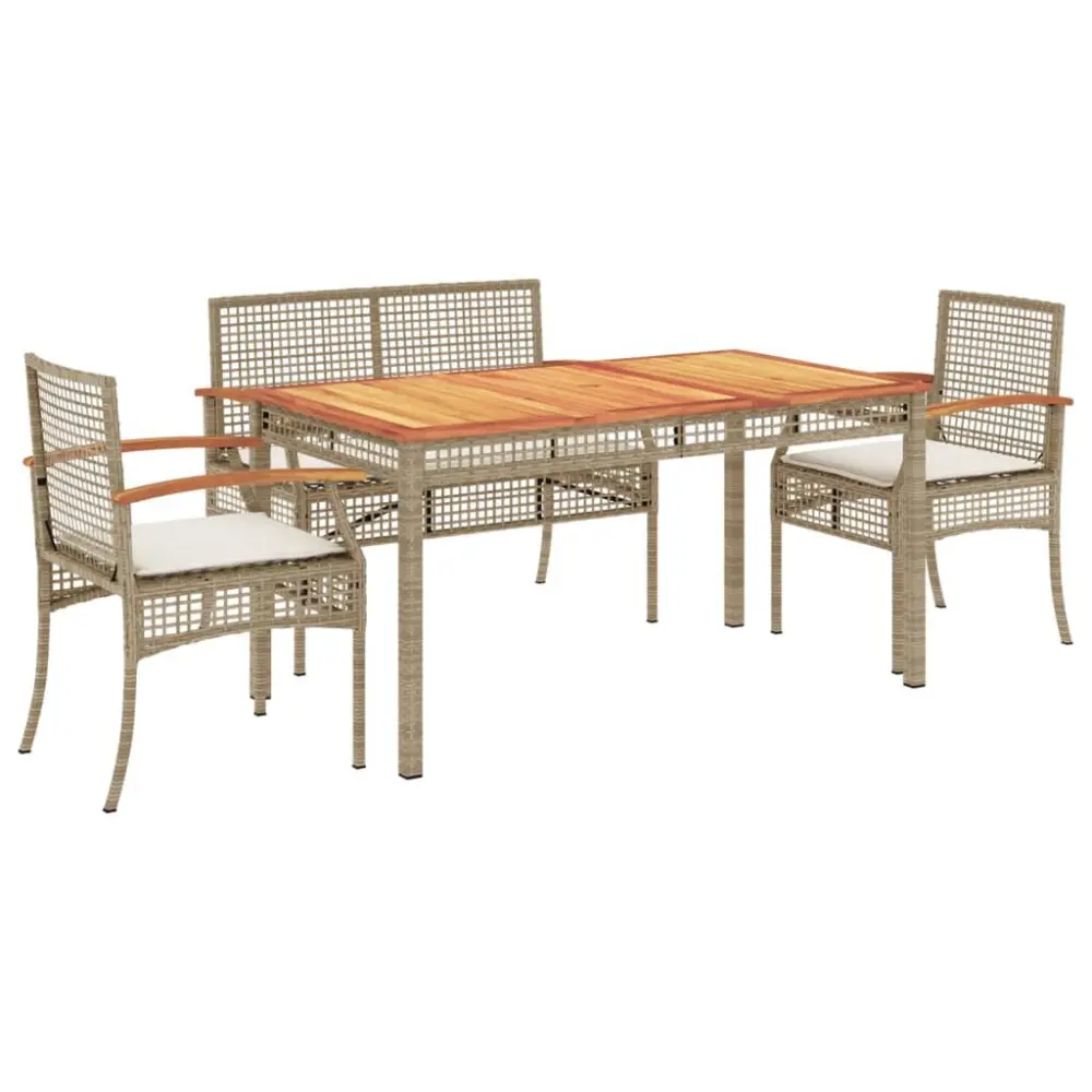 3 Piece Patio Dining Set Beige Cushions Poly Rattan Outdoor Table