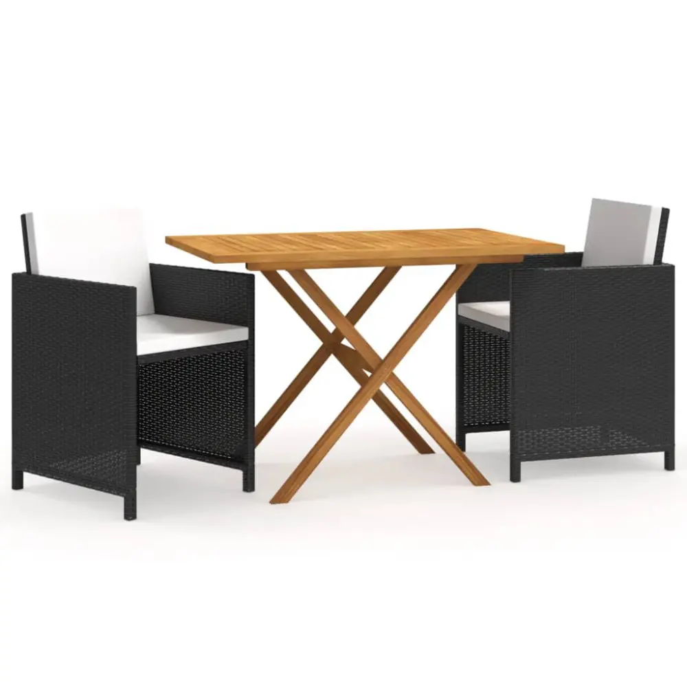 3 Piece Patio Dining Set Cushions Black Outdoor Furniture