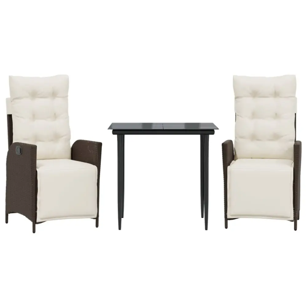 3 Piece Patio Dining Set Cushions Brown Poly Rattan Outdoor Bistro Set