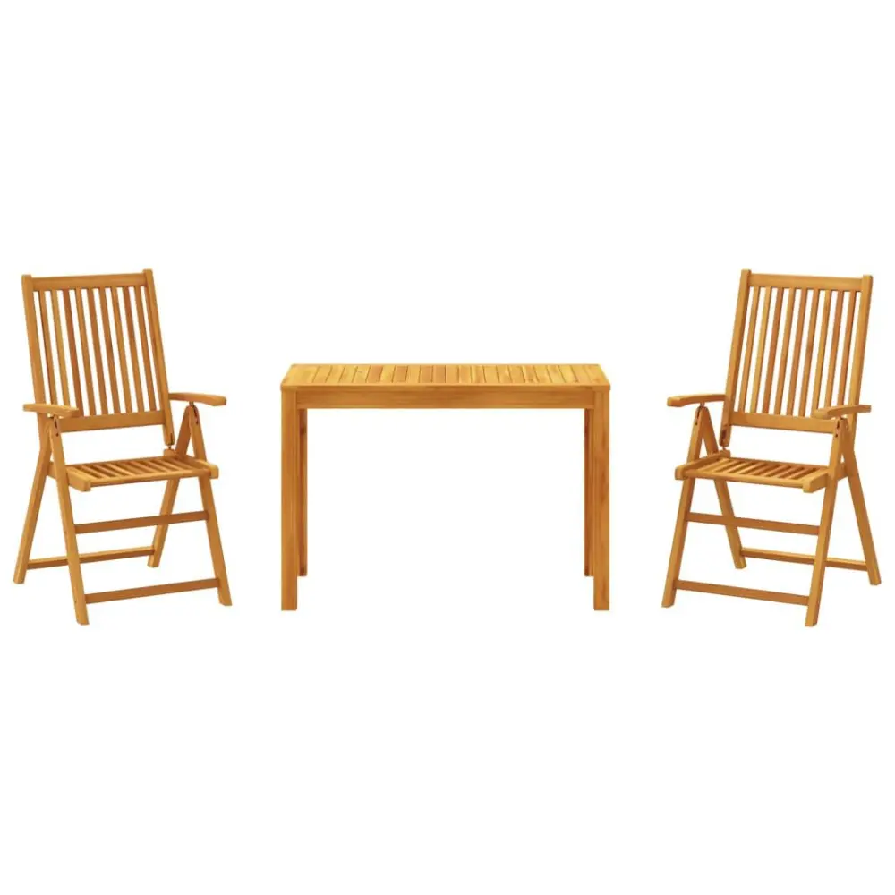 3 Piece Patio Dining Set Solid Wood Acacia Outdoor Table and Chairs Weather Resistant