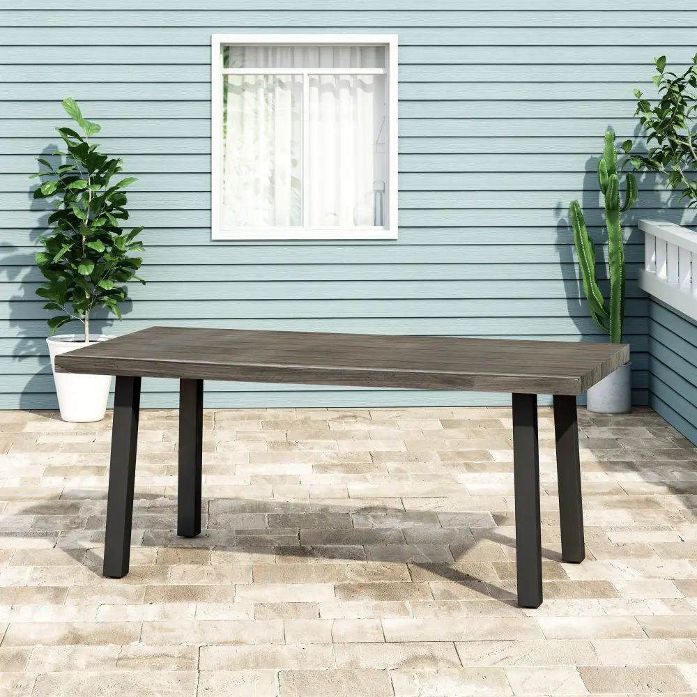 Outdoor Modern Industrial Aluminum Dining Table Gray Matte Black nh-uhome