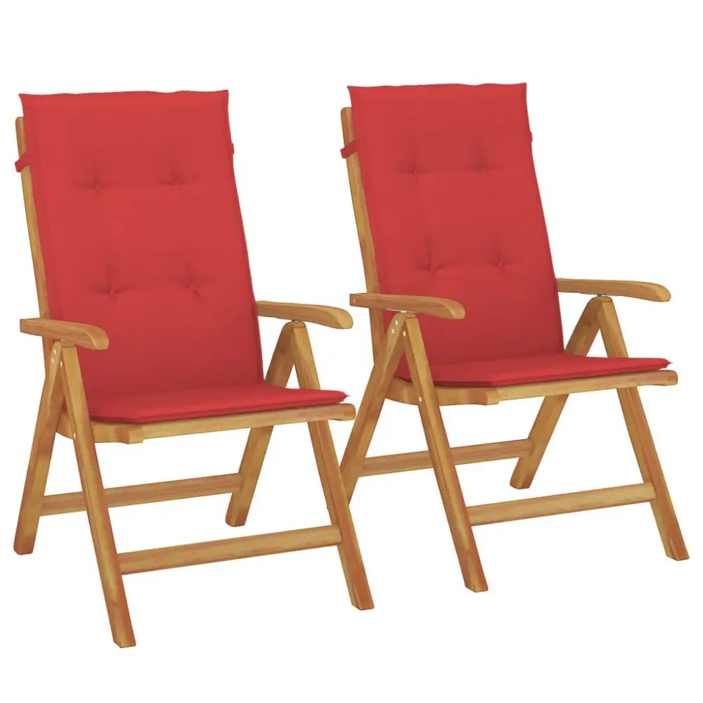 2 Piece Reclining Patio Chairs Cushions Solid Teak Wood Outdoor Lounge Furniture