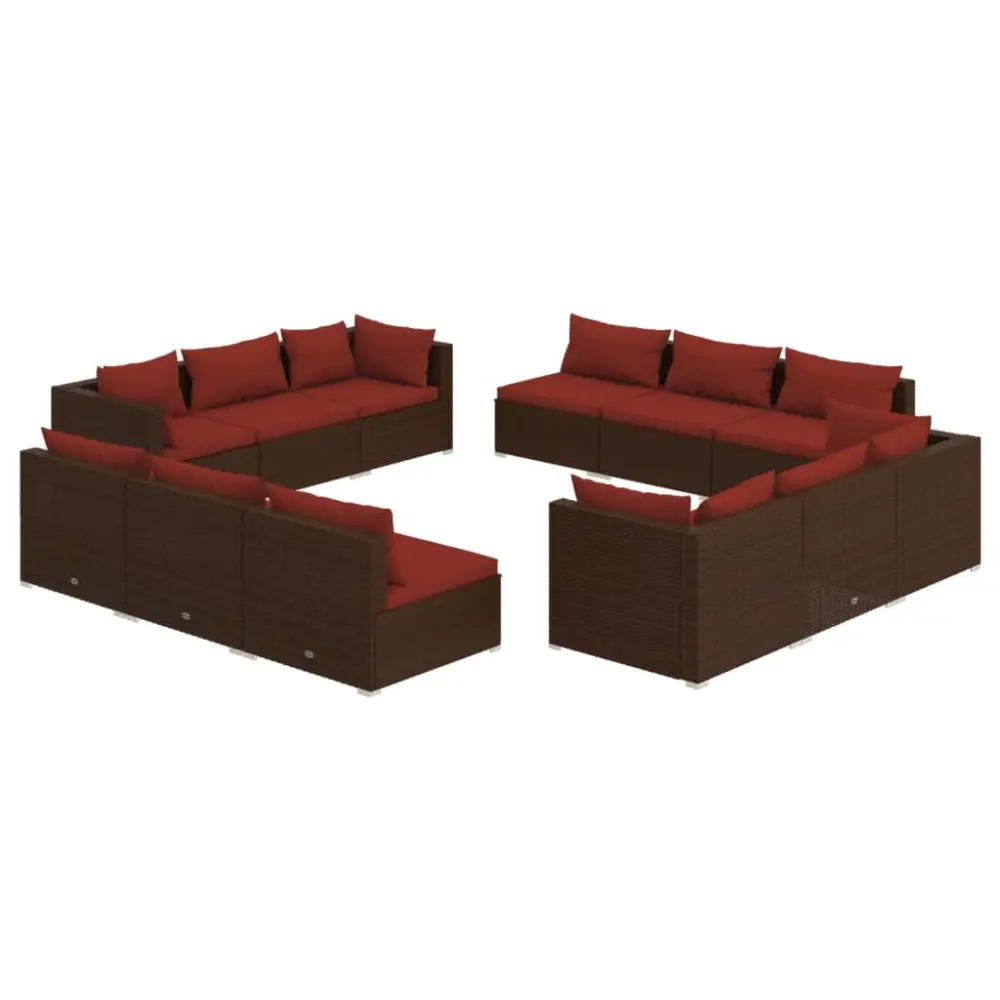 12 Piece Patio Lounge Set Cushions Poly Rattan Brown Outdoor Furniture