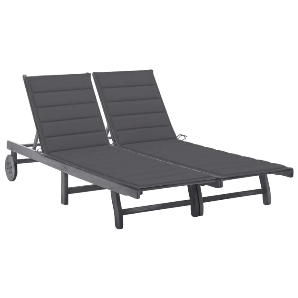 Gray 2-Person Solid Acacia Wood Patio Sun Lounger Cushion