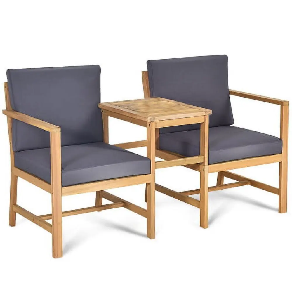 3--1 Outdoor Acacia Wood Loveseat and Coffee Table Set, Convertible Patio Conversation Set CostwayINC