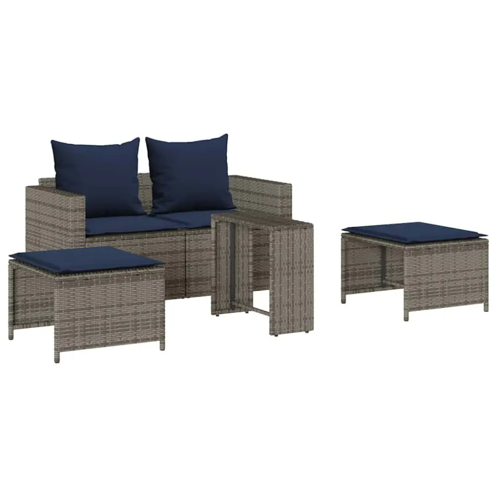 5 Piece Patio Sofa Set Cushions Stackable Gray Poly Rattan Outdoor Furniture