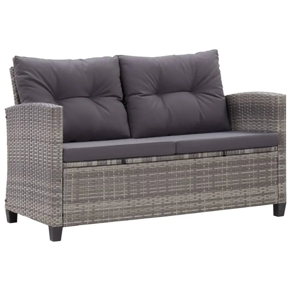 2-Seater Gray Poly Rattan Patio Sofa Cushions 48.8 Inches Outdoor Loveseat