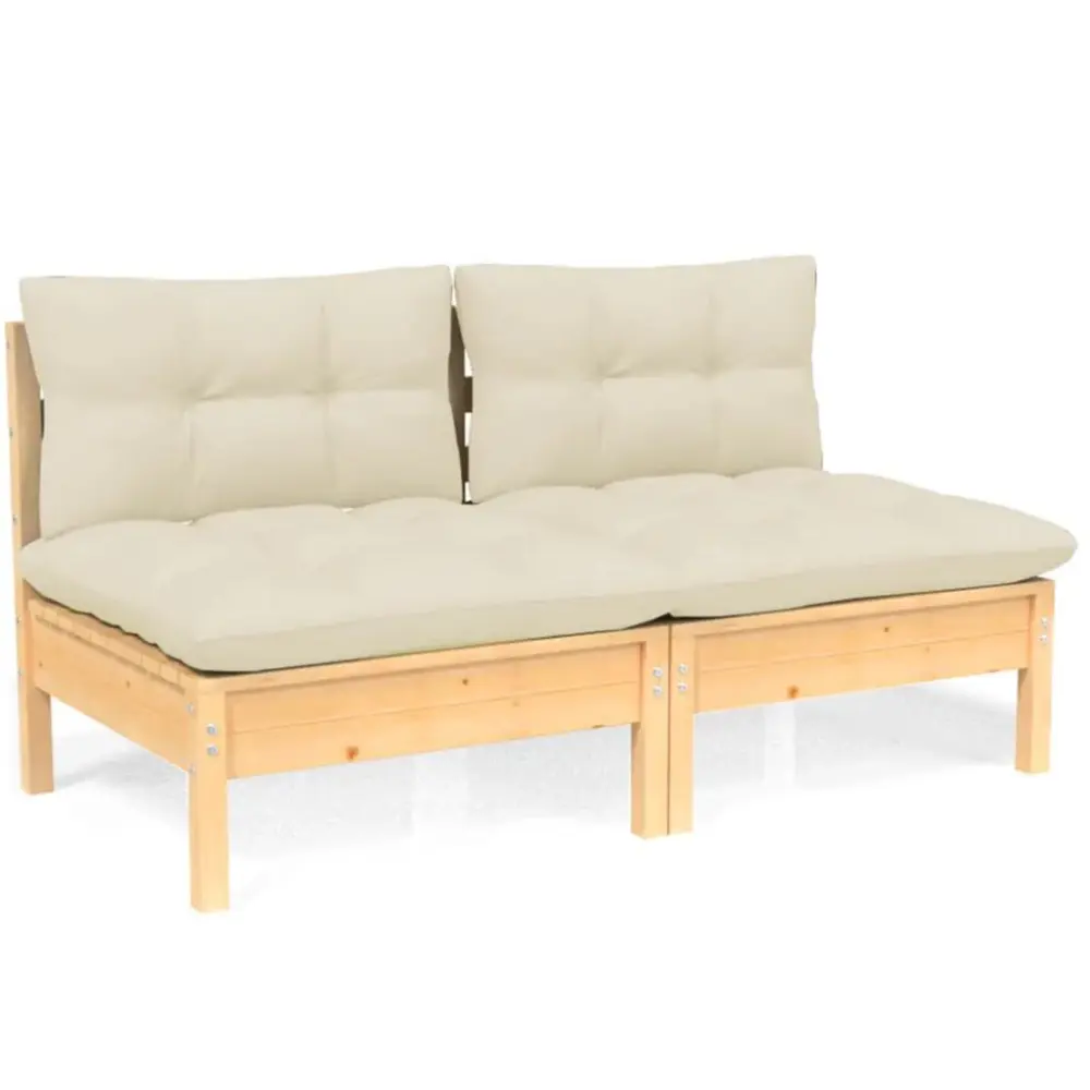 2-Seater Patio Sofa Cream Cushions Solid Pinewood Outdoor Loveseat