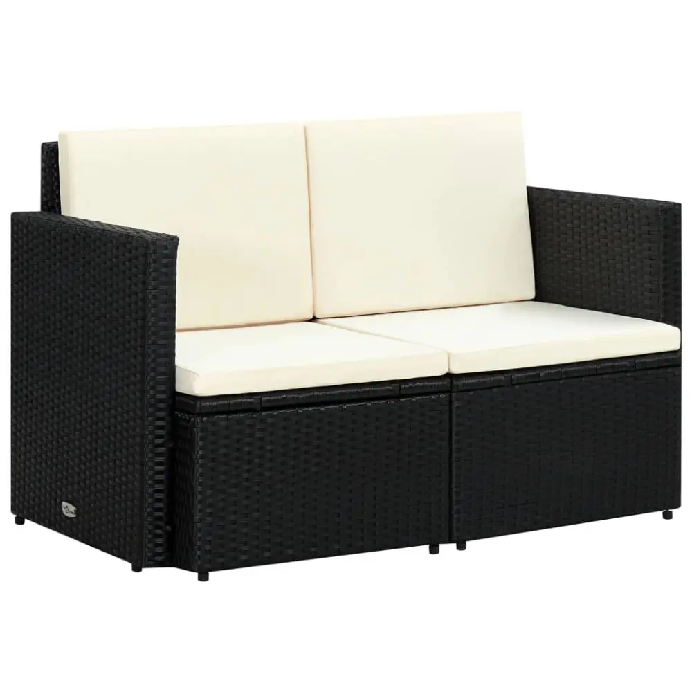 2 Seater Patio Sofa Cushions Black Poly Rattan Outdoor Loveseat