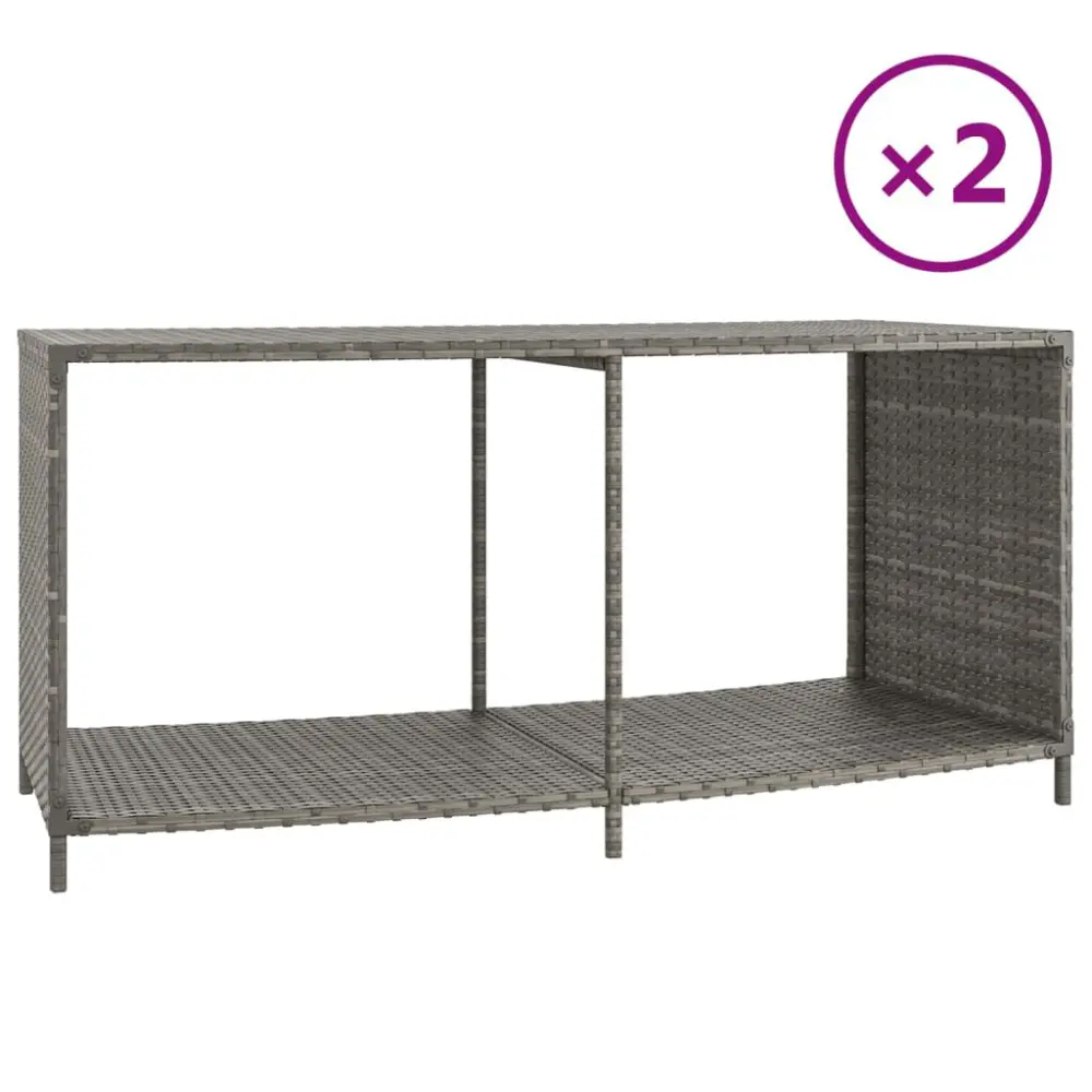 2 Piece Gray Poly Rattan Storage Shelves Patio or Garden