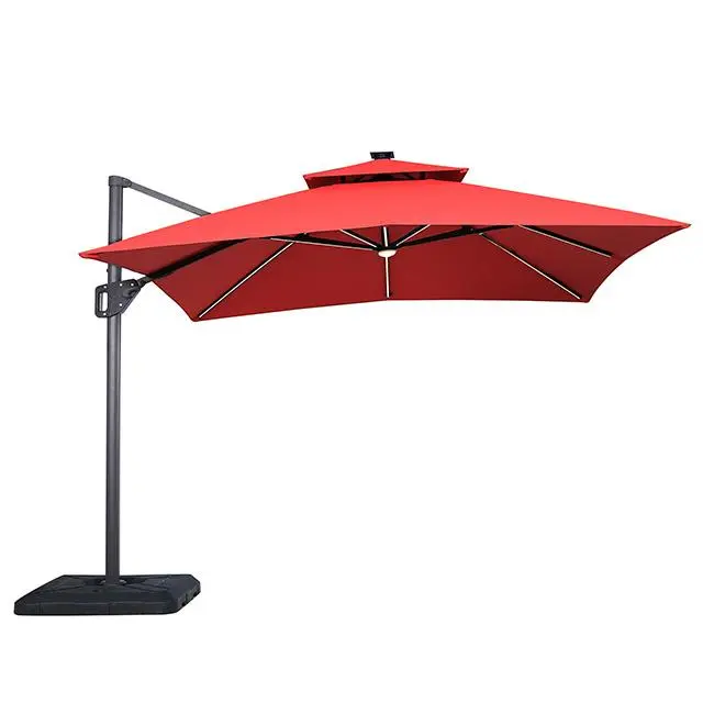 Sano 10 Foot Square LED Patio Umbrella Double Top and 37 Inch Base
