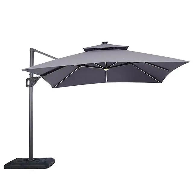 Sano 10 Ft Square Double Top LED Light Patio Umbrella 37 Inch Base