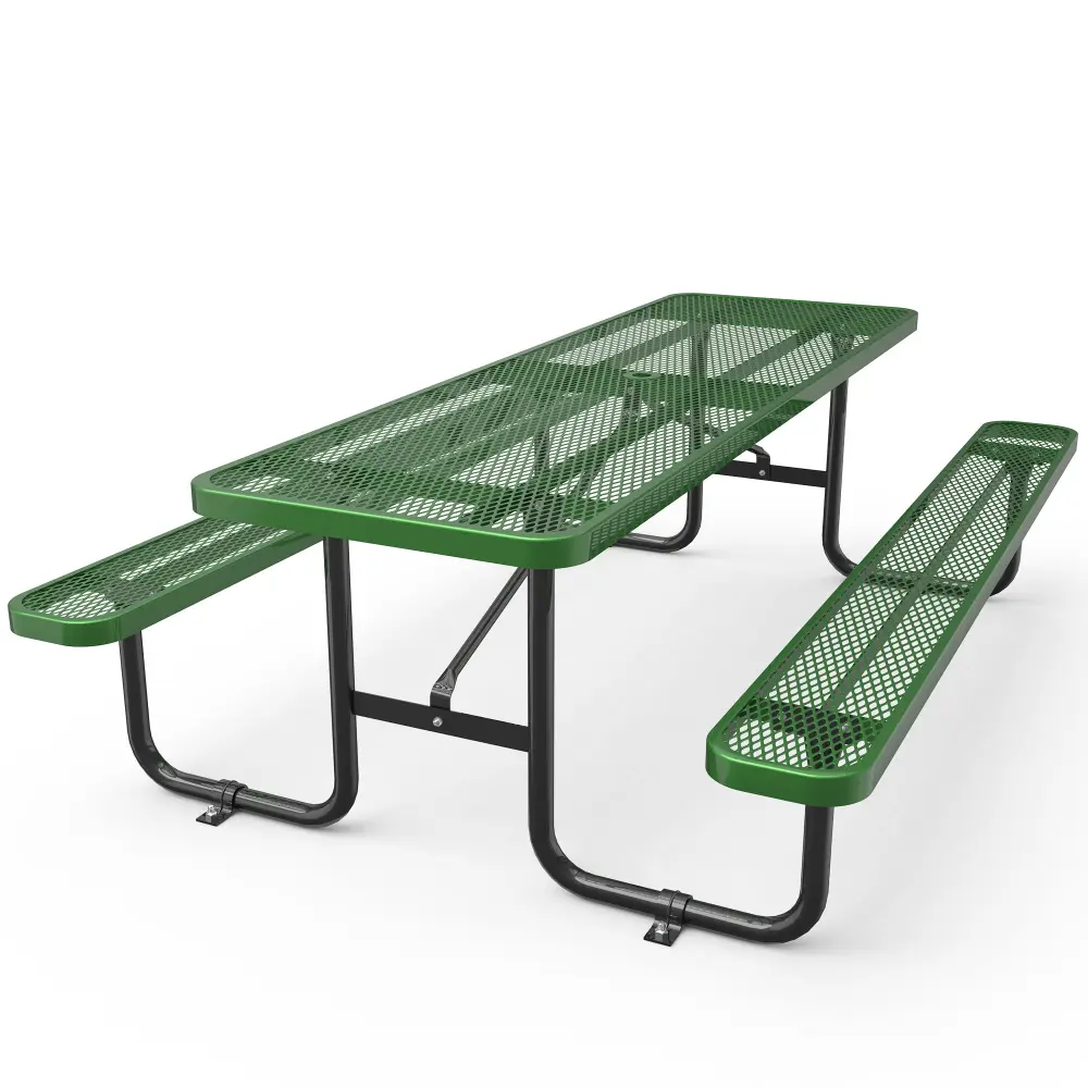 96" Expanded Metal Rectangular Picnic Table Set Green chery