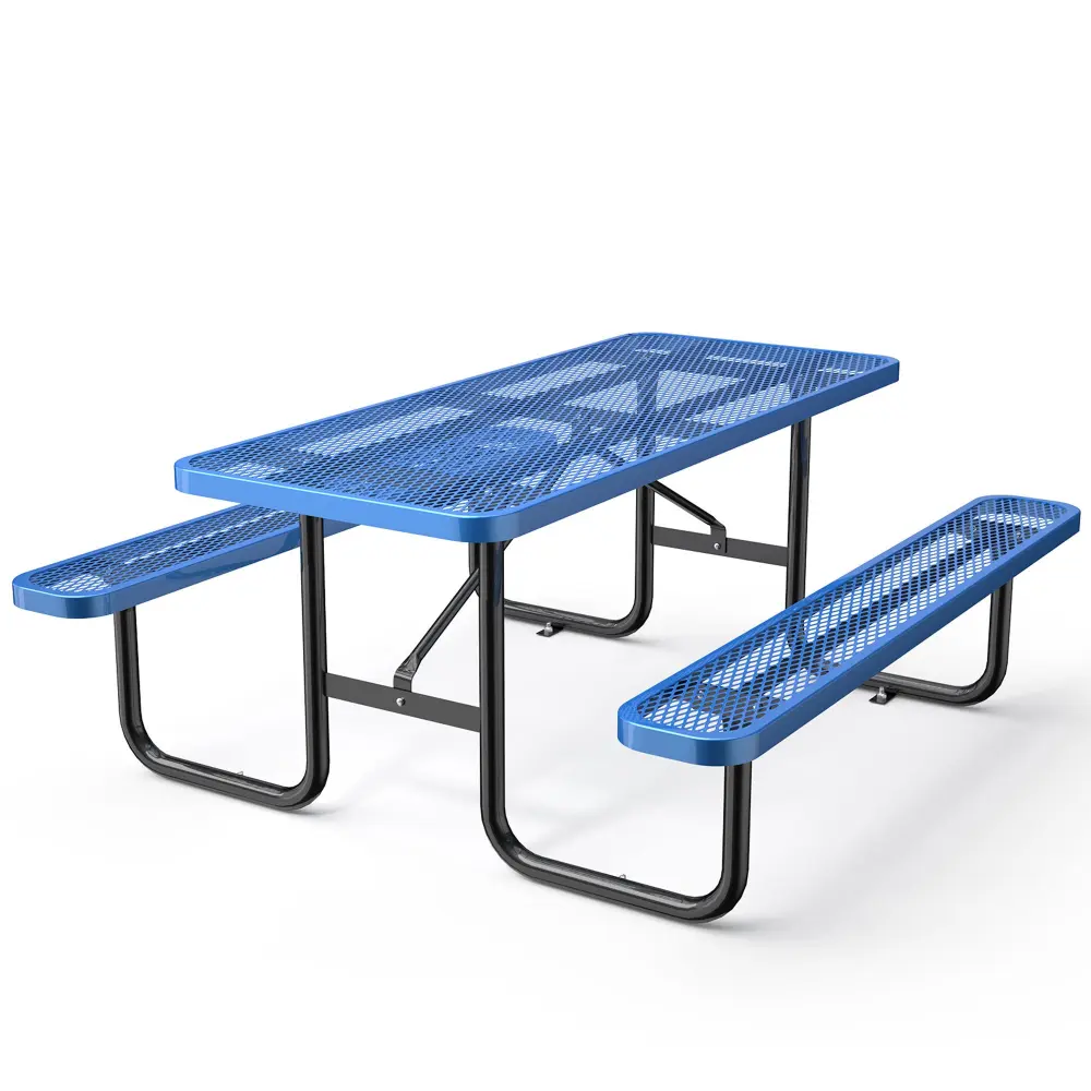 72 Inch Expanded Metal Rectangular Picnic Table Blue Steel Outdoor Dining chery industrial inc