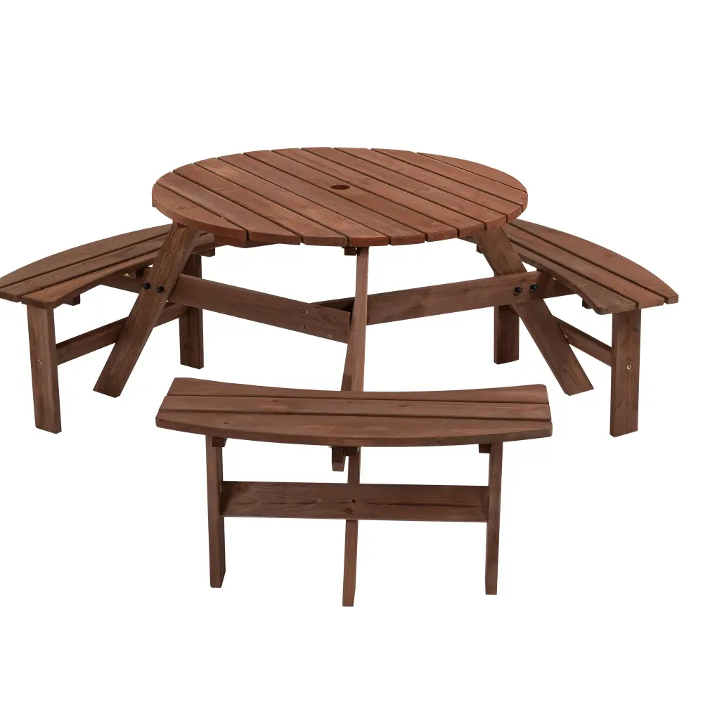6 Person Circular Outdoor Wooden Picnic Table Patio Backyard Garden hortus oasis