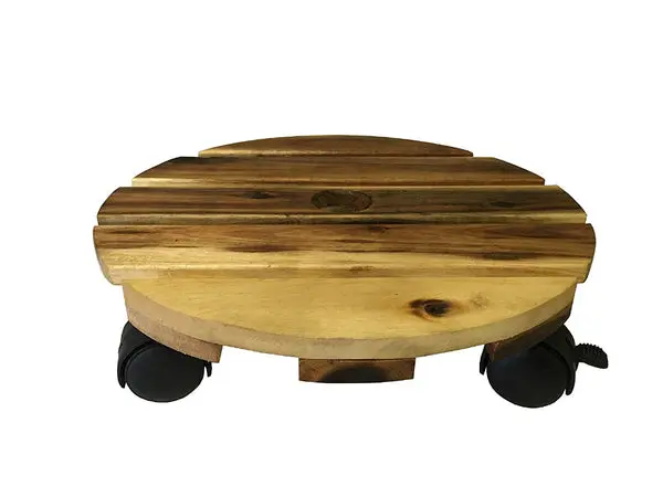Avera AWP490120 Round Wood Plant Caddy 4 Casters 12 Inch Easy Moving