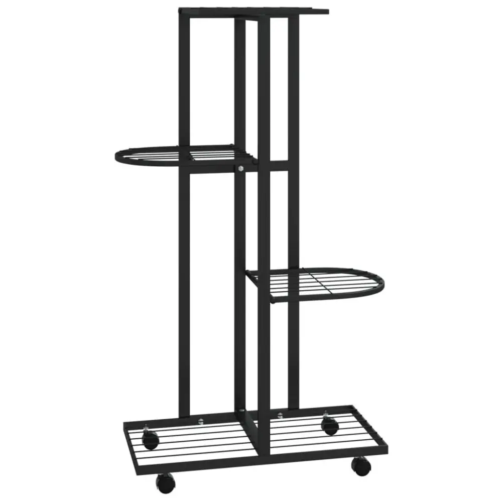 4-Tier Black Iron Flower Stand Wheels 17.3x9.1x31.5 Inches