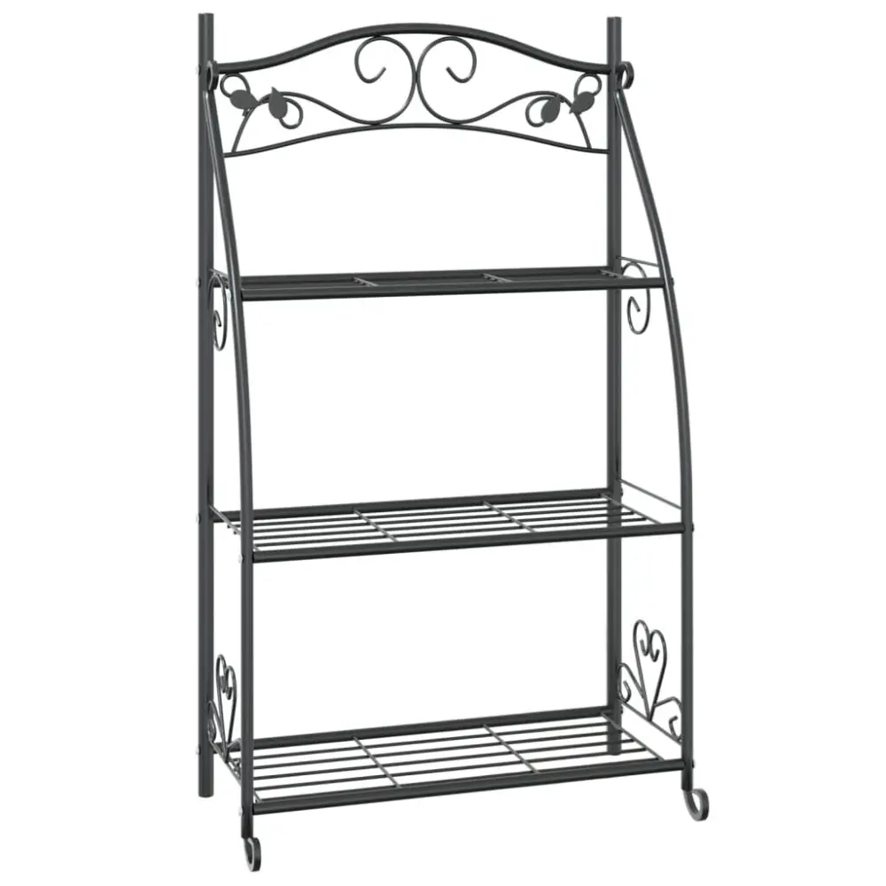Flower Rack Stand 22x11.8x37.8 Inches Black Steel Plant Shelf