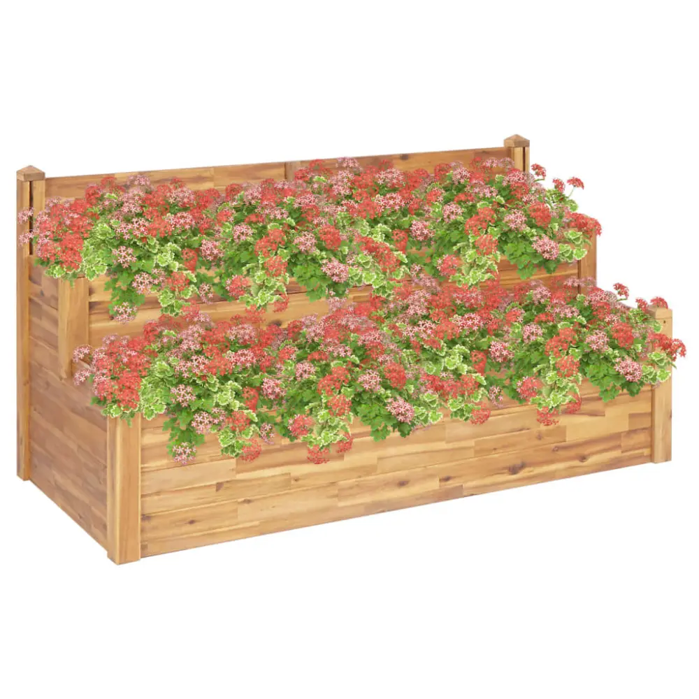 2-Tier Garden Planter 63x29.5x33.1 Inches Solid Acacia Wood Outdoor Planter Box