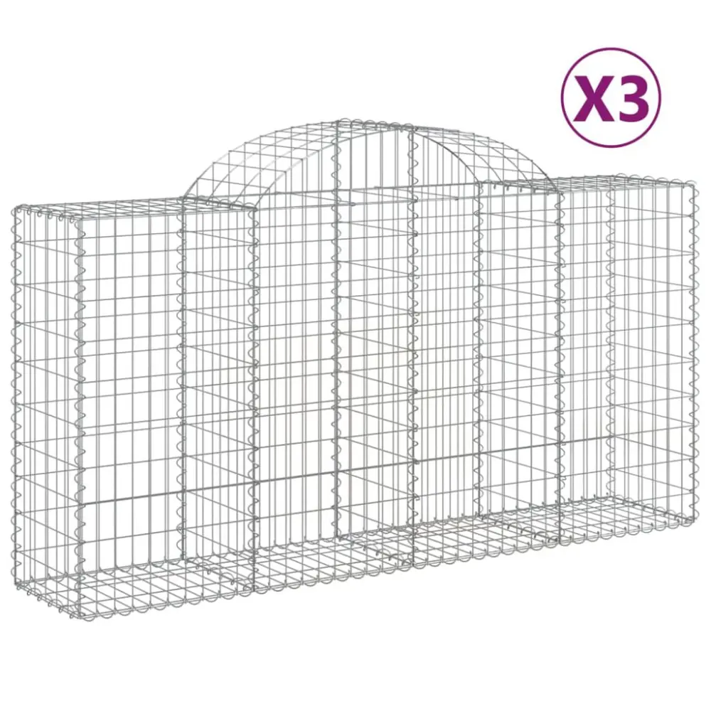 3-Piece Arched Gabion Bins Galvanized Iron 78.7x19.7x39.4/47.2 Inches Outdoor Decor