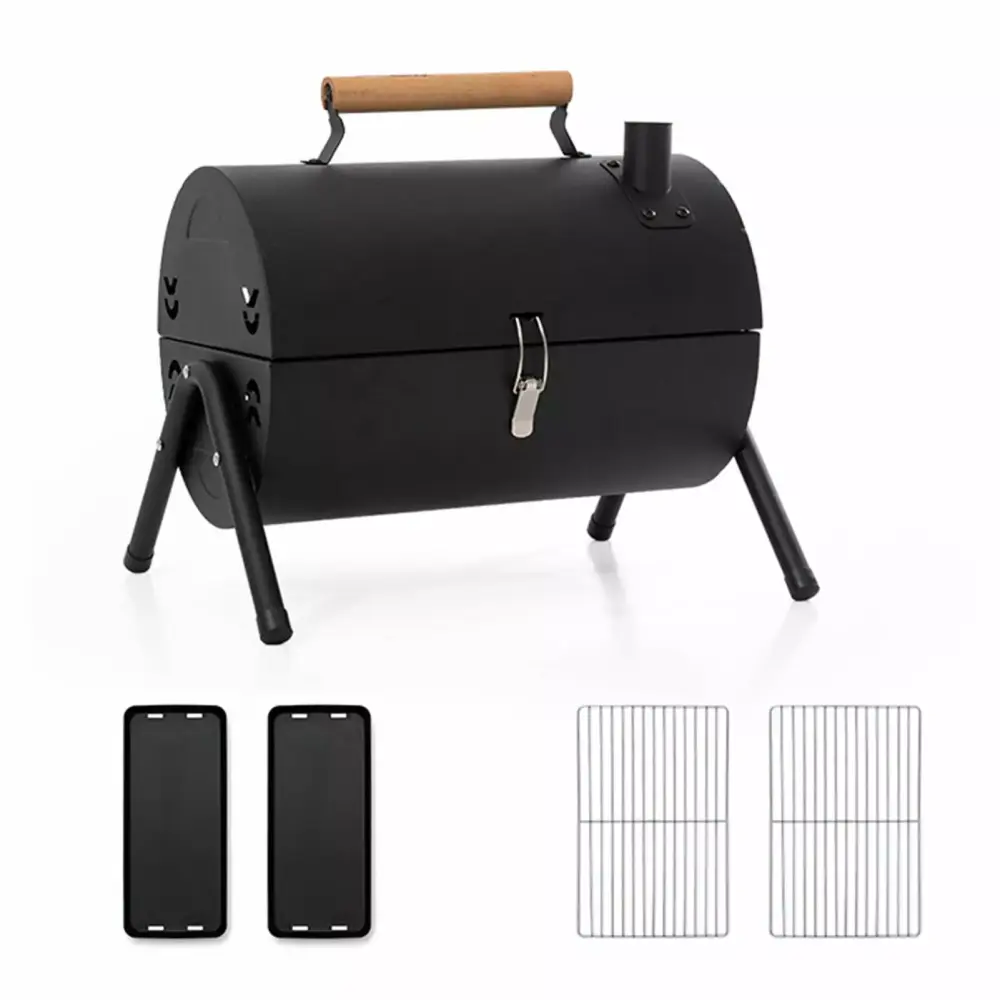 Charcoal Barbecue Grill Travel-friendly Smoke Free Double Sided Metal Charcoal BBQ Grill Camping Picnics Parties Black Cof...