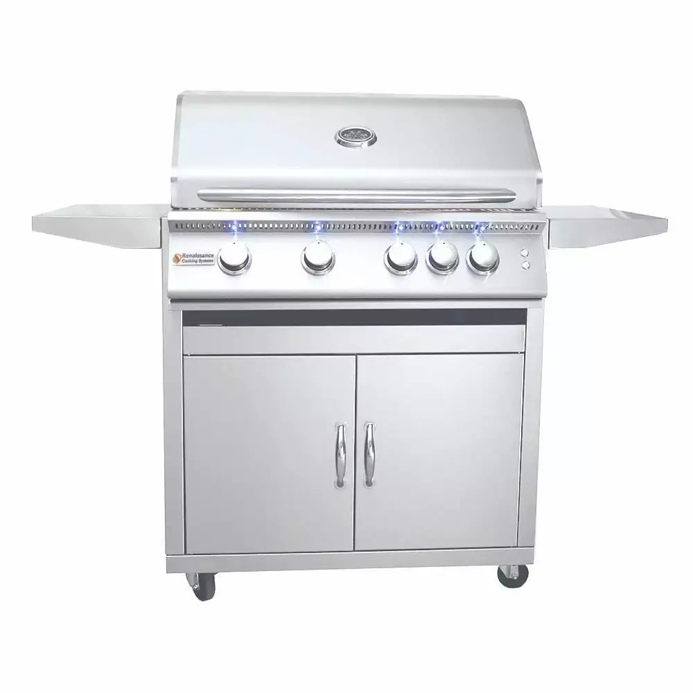 RCS Premier Series 32-Inch 4-Burner Propane Gas Grill Rear Infrared Burner & Grill Lights RJC32ALLPCK