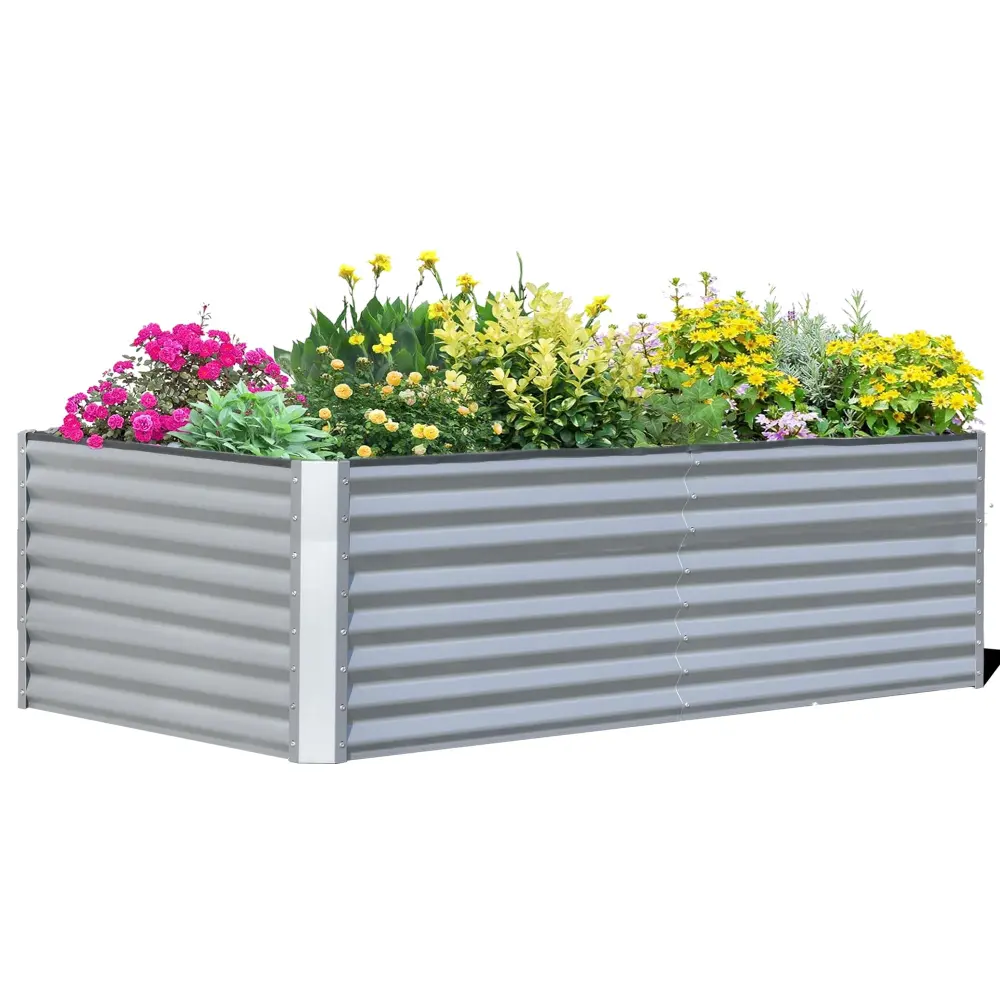 8x4x2 Ft Galvanized Raised Garden Bed Outdoor Planter Garden Boxes Lawn and Patio crefise patio life