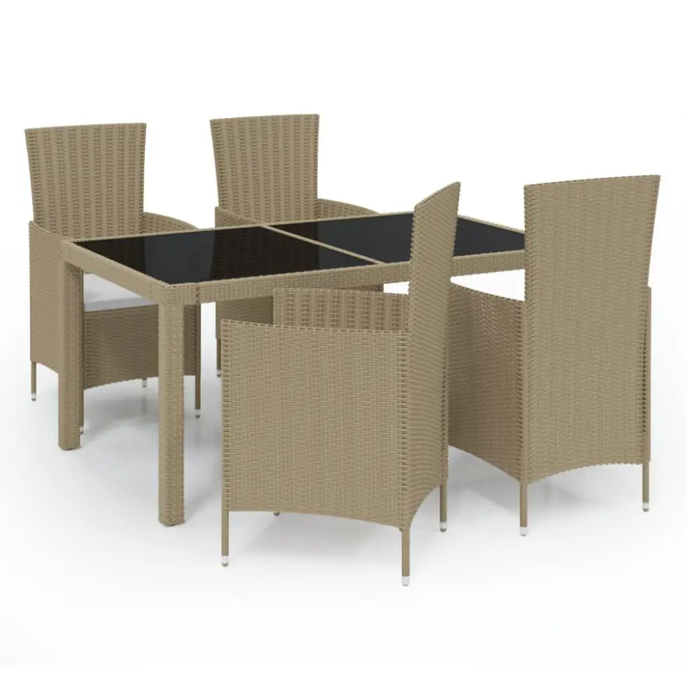 5 Piece Outdoor Dining Set Cushions Poly Rattan Beige Patio Furniture