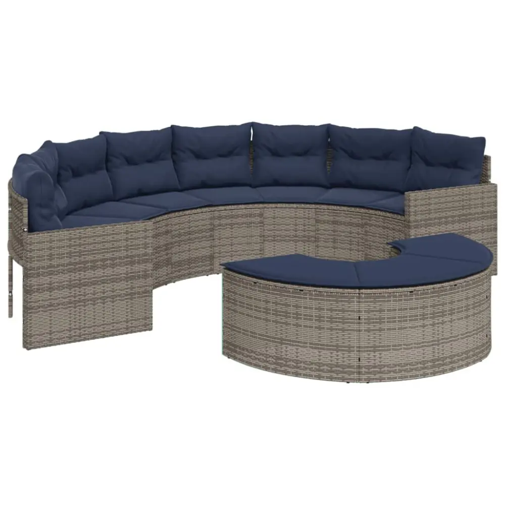 2 Piece Patio Sofa Set Half-Round Gray Poly Rattan Outdoor Lounge Furniture