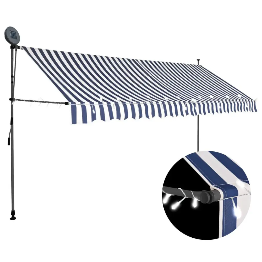 Manual Retractable Awning LED Lights 137.8 Inches Blue and White