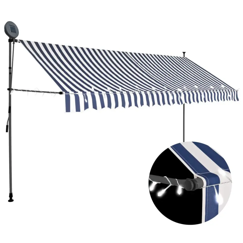 Manual Retractable Awning LED Lights 157.5 Inches Blue and White