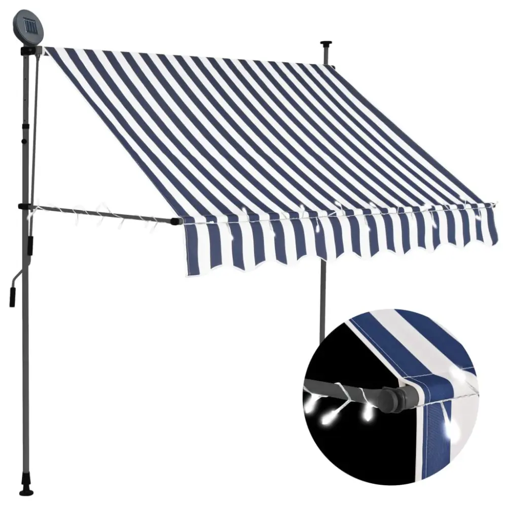 Manual Retractable Awning LED Lights 78.7 Inches Blue and White