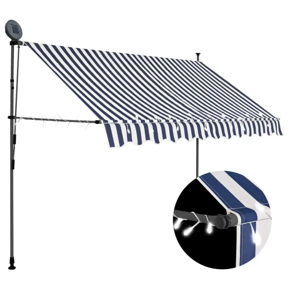 Manual Retractable Awning LED Lights 98.4 Inches Blue and White