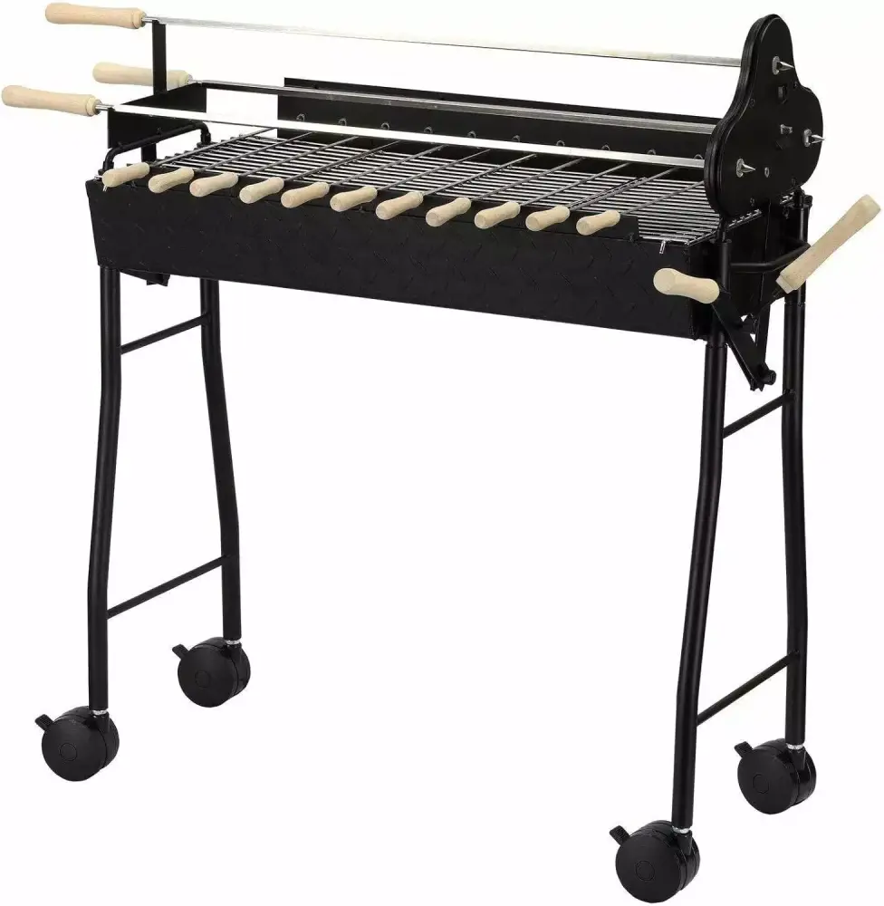 Rotating Barbeque Cooking Grill 4 Wheels Outdoor Grilling Charcoal Grill Accessories ?LIUNU