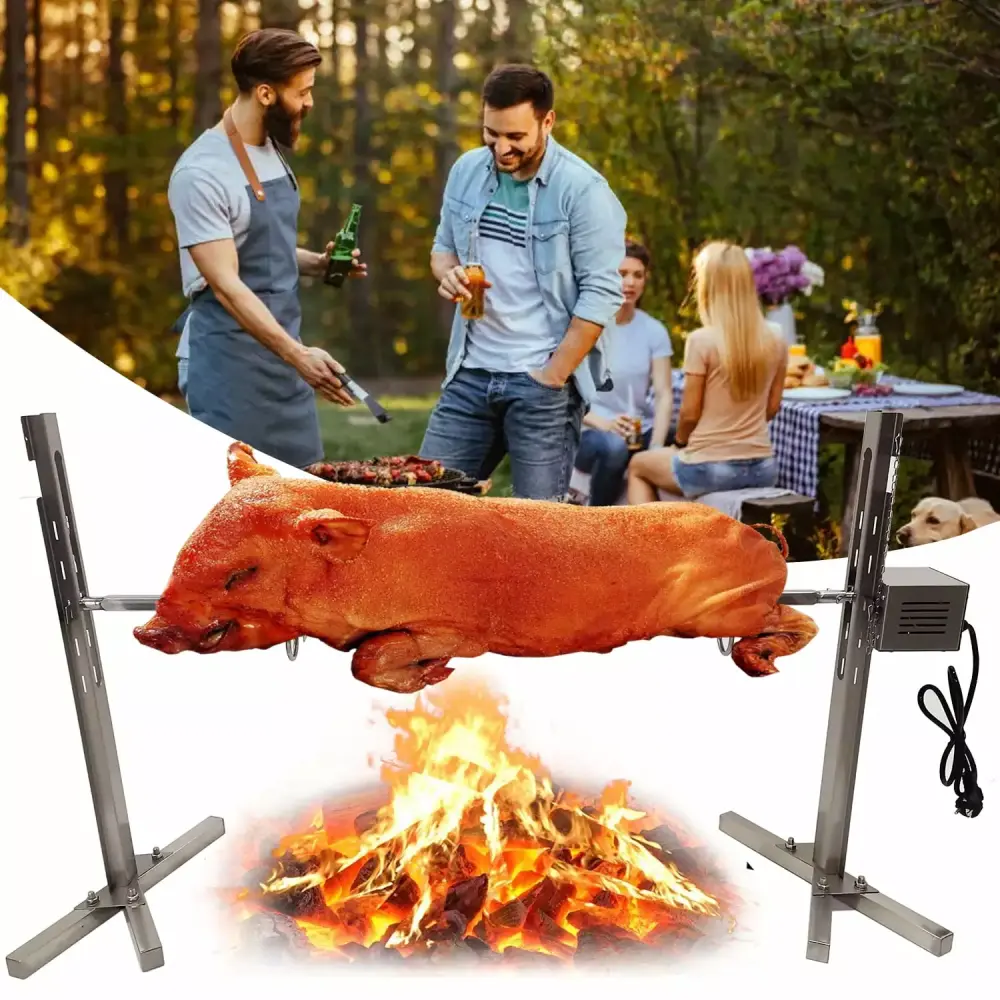 iMeshbean Heavy Universal Stainless Steel BBQ Rotisserie Kit Max 90LB Outdoor Grill