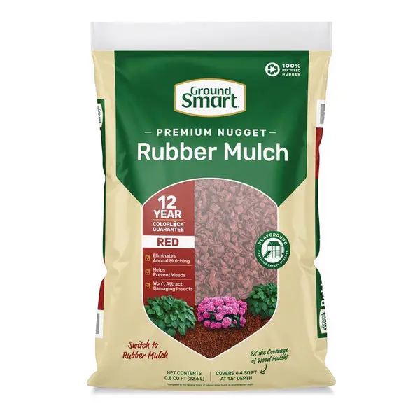 Ground Smart GSNG08RD72 Rubber Mulch Nuggets Ground Cover Red 0.8 Cu.ft. - Eco-Friendly Mulch