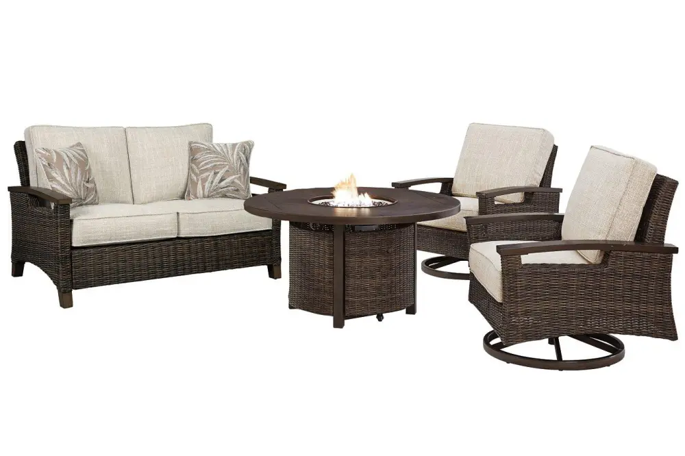 Paradise Trail Outdoor Loveseat Lounge Chairs and Fire Pit Table Set